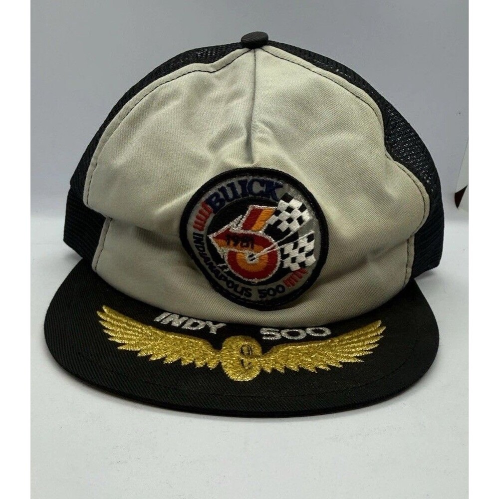 Vintage Indy 500 Buick 1981 Snapback Trucker Hat Gold Wing Racing Cap USA